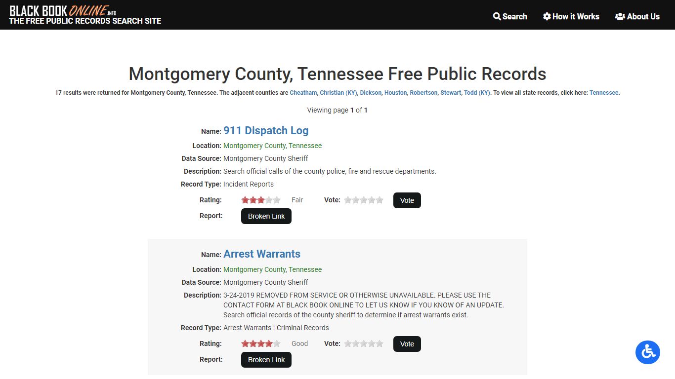 Montgomery County, Tennessee Free Public Records - Black Book Online